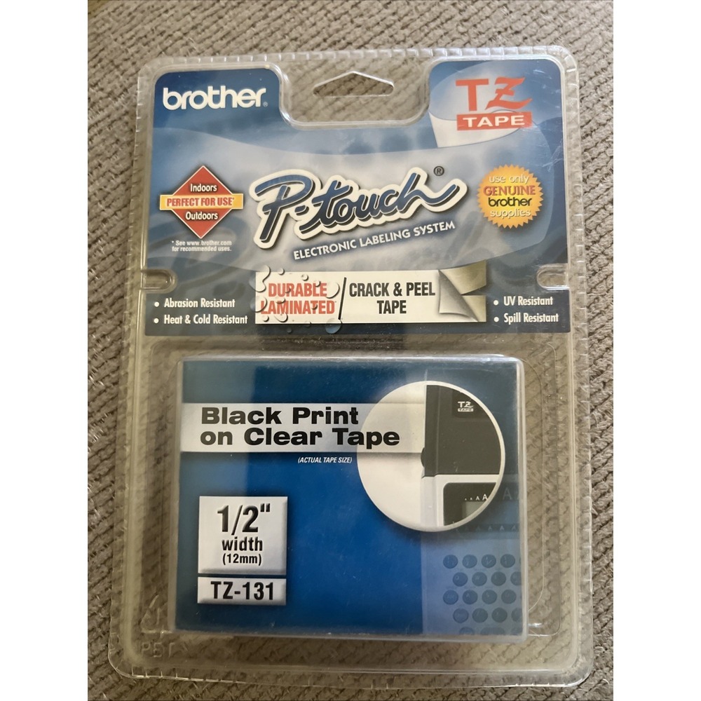 NEW Sealed Genuine Brother P-touch‎ TZ-131 1/2" (12mm) Black Print On Clear Tape